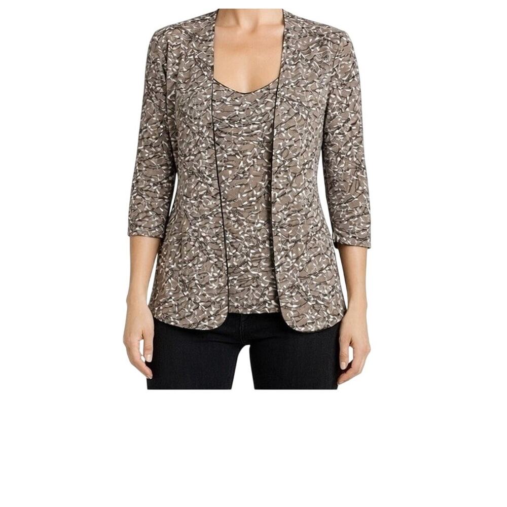 Alex Evenings Top Womens Size S Cardigan Shell Set Tan Gray Stone Embellished